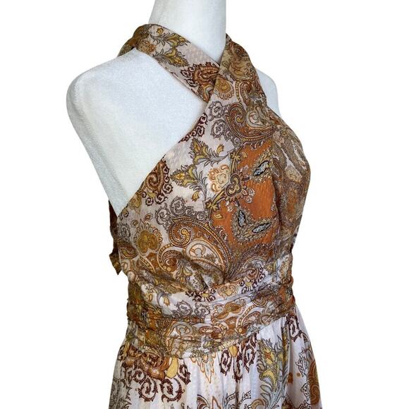 H&M Boho Paisley Print Handkerchief Hem Halter Dress Vacation Festivalwear Fairy - Picture 7 of 16
